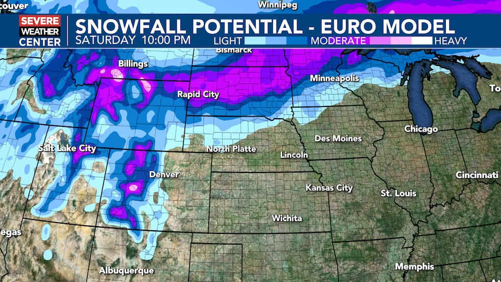 Es posible que haya algunas áreas con nieve ligera en el norte de Nebraska durante esta semana.