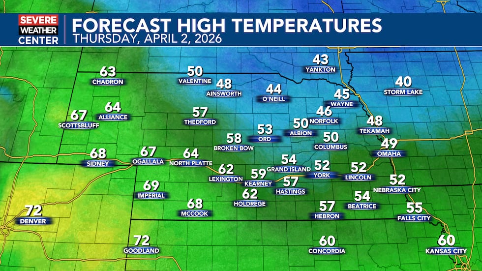 Las máximas estarán en los 40, 50 y 60 grados el jueves.