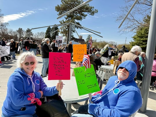 Lorin and Elwin Moseman of Omaha were among the thousands of protesters who participated in...