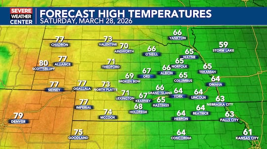 Temperatures warm into the 60s and 70s on Saturday with strong southerly winds.