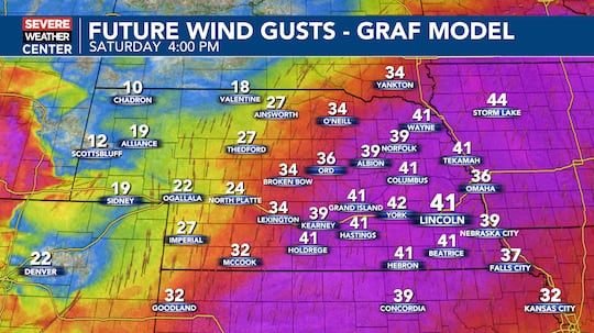 Winds gusts could reach as high as 45 MPH into Saturday afternoon.