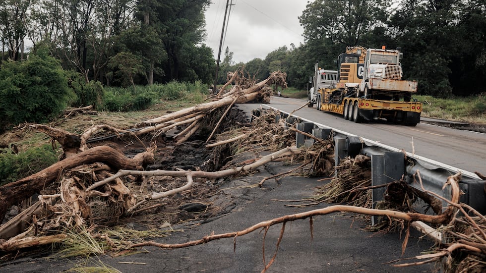 Debris is seen along Hawaiʻi Belt Road near Pahala, Hawaii, Sunday, Aug. 16, 2026, after a...