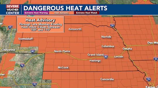 Heat Advisories are in place across the state through the day on Monday.
