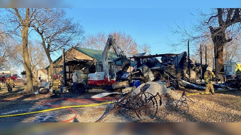 An outbuilding was destroyed after a fire in Liberty on Monday.