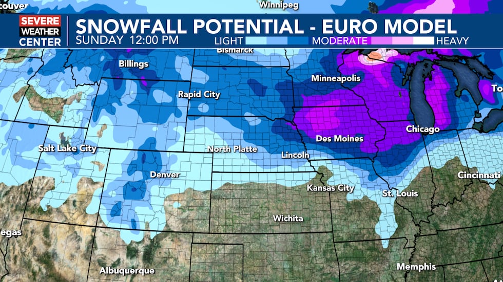 根据欧洲模式,该州东北部地区的最大降雪将持续到周日。