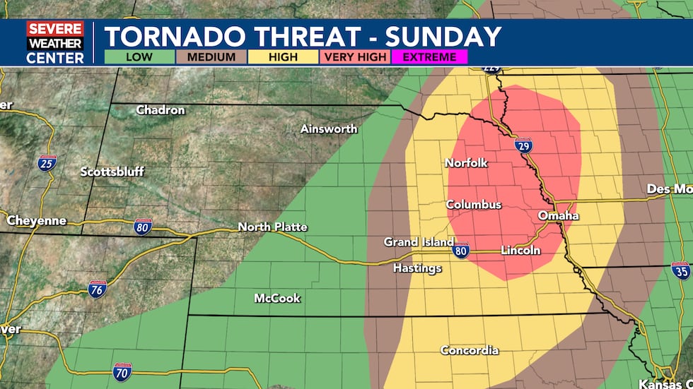 Tornado risk area for Sunday, May 17th