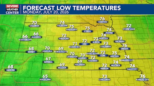 Monday, July 20th Forecast Lows