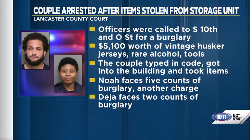 A Lincoln couple accused of stealing vintage Husker gear and alcohol from a storage unit and...