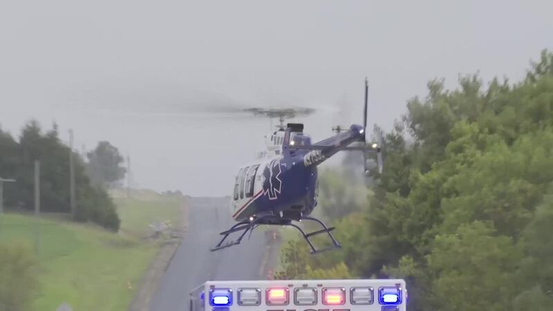 A StarCare helicopter transports a patient from the scene of a crash east of Lincoln on Sept....